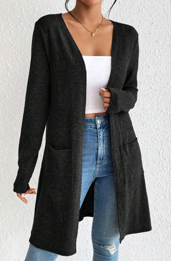 Women's Long Knit Cardigan with Practical Pockets NOVAE