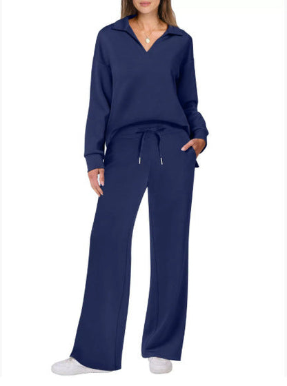 Women's Casual Lounge Set with Wide Leg and V-Neck NOVAE