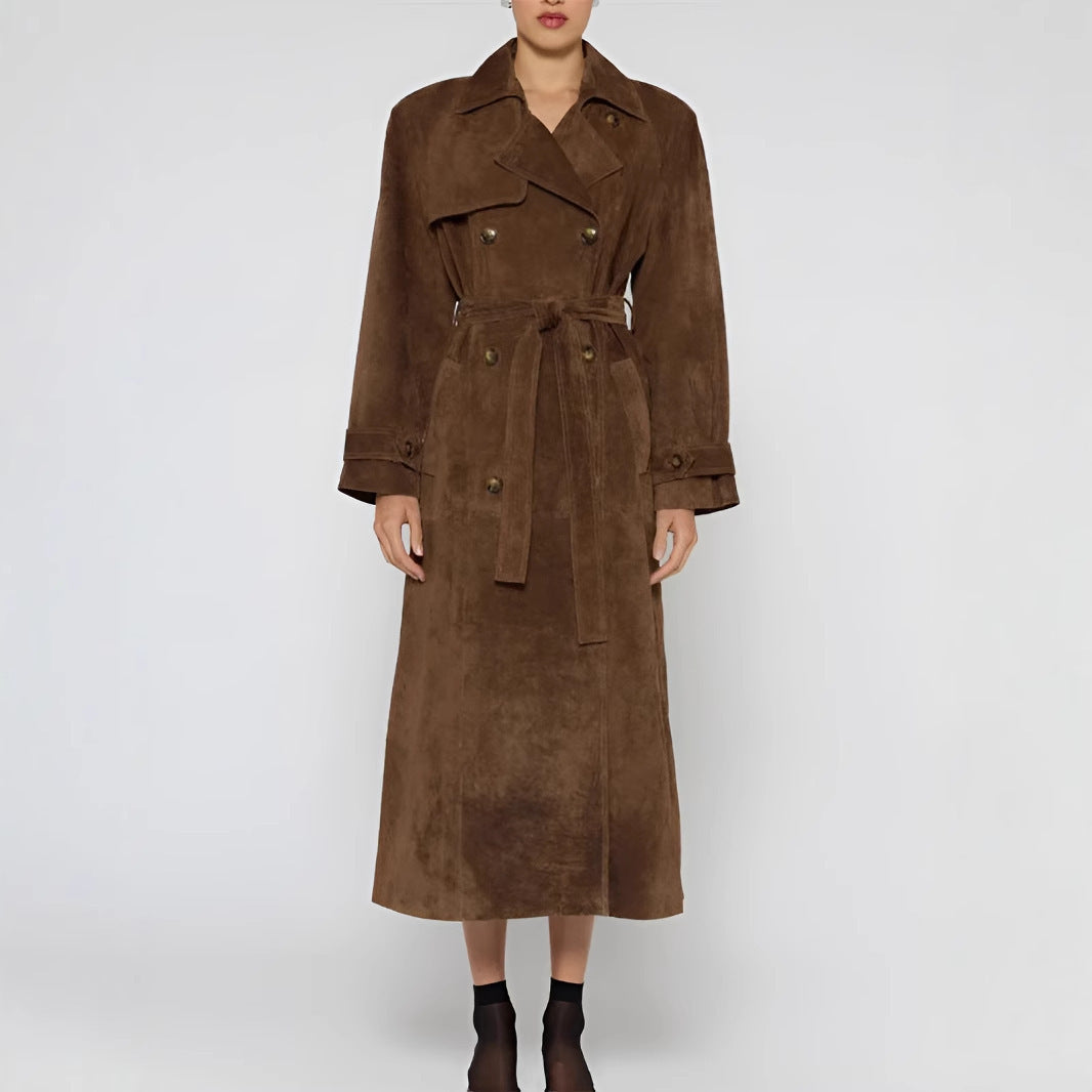 Women's Elegant Knee-Length Faux Suede Trench Coat NOVAE