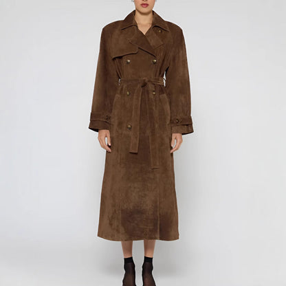 Women's Elegant Knee-Length Faux Suede Trench Coat NOVAE