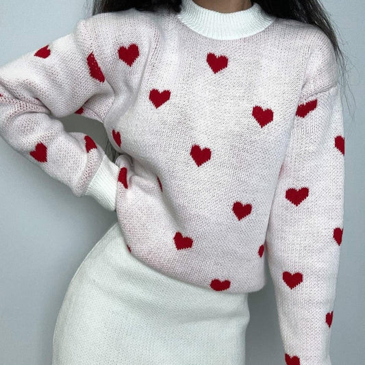 Women's casual knit sweater with heart motif NOVAE