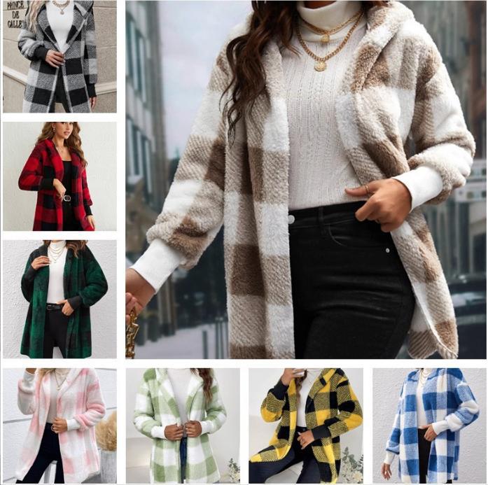 Women's long plaid coat made of soft material NOVAE