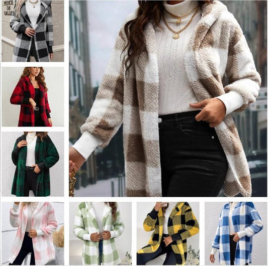 Women's long plaid coat made of soft material NOVAE