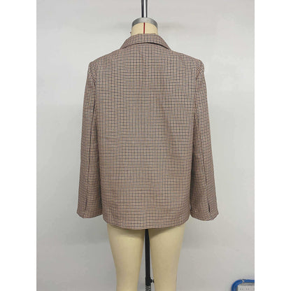 Women's checked oversized blazer jacket with double button placket NOVAE