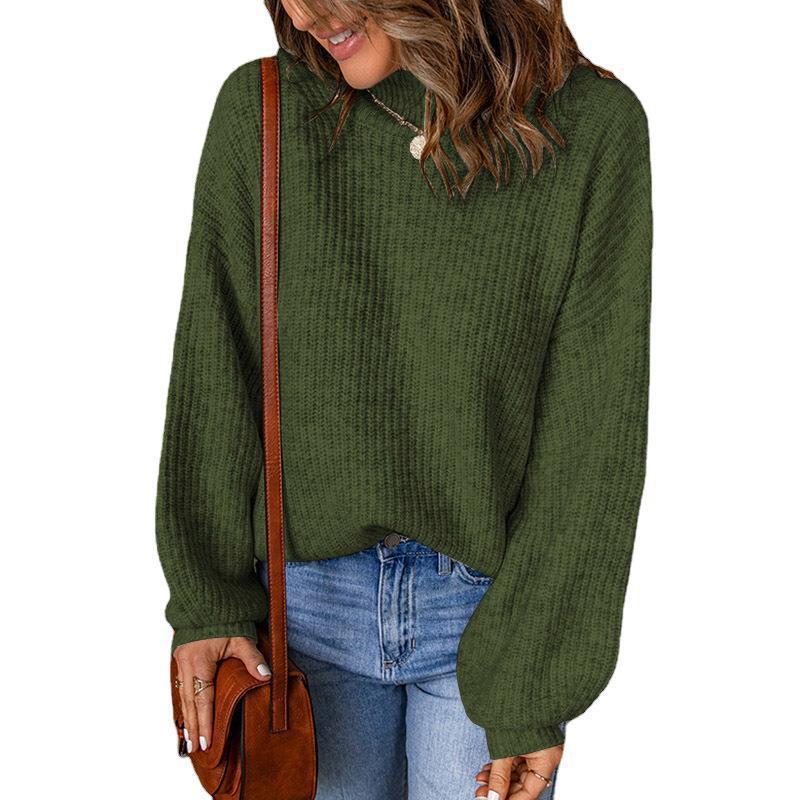 Women's chunky knit sweater with a relaxed fit and high collar NOVAE