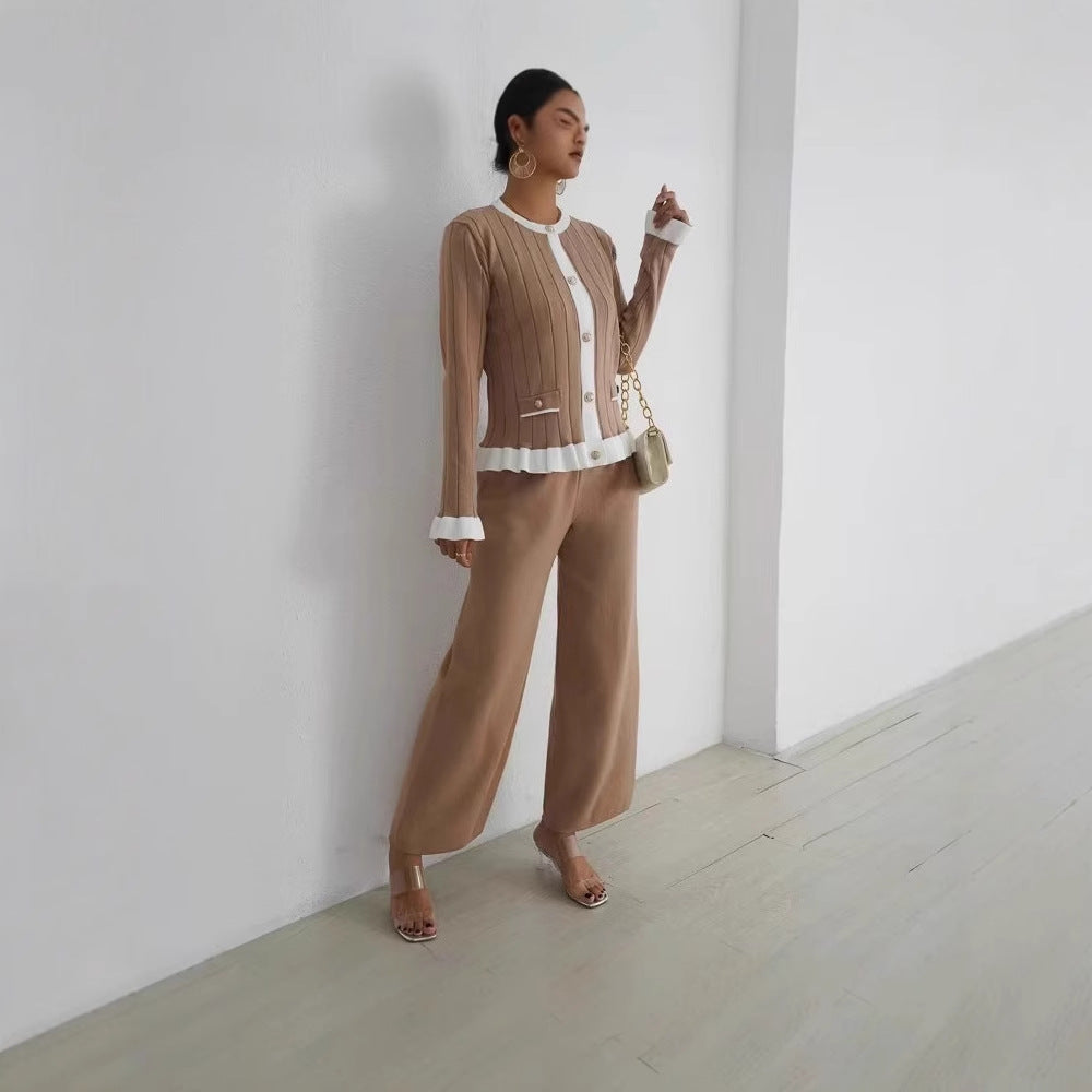 Women's elegant knit suit with fine ribbed details and timeless design NOVAE