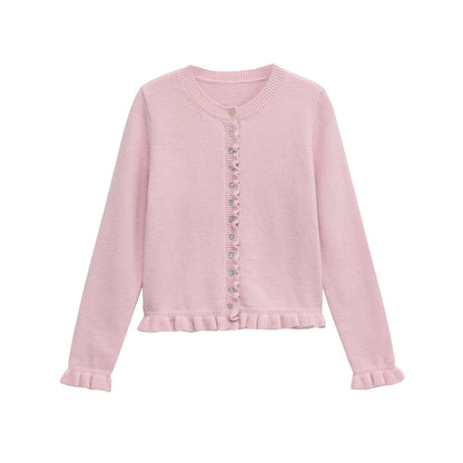 Women's cardigan with ruffle details and decorative buttons NOVAE