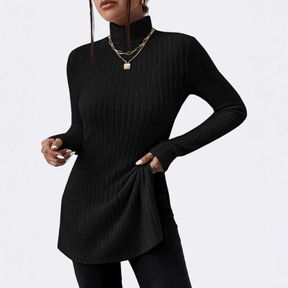 Women's fashionable roll-neck sweater with trendy ribbed texture NOVAE