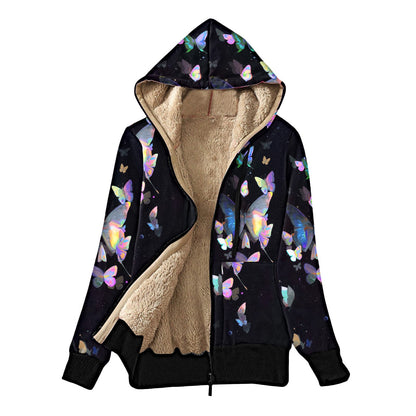 Women's cozy jacket with hood and colorful butterfly design NOVAE