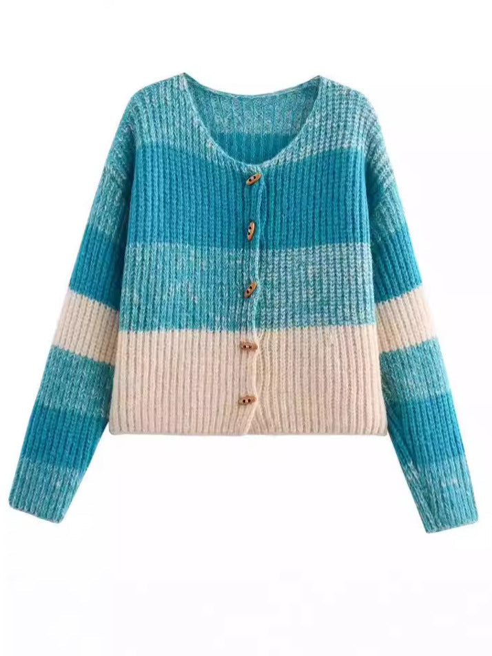 Women's cardigan with elastic rib design and wooden buttons NOVAE