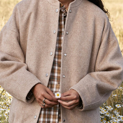 Women's fashionable oversized wool jacket with button closure and relaxed fit NOVAE