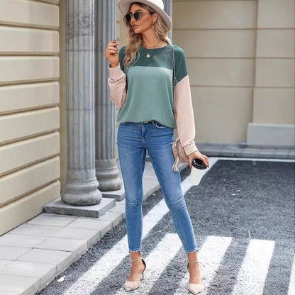 Women's casual ribbed sweater with color blocking NOVAE