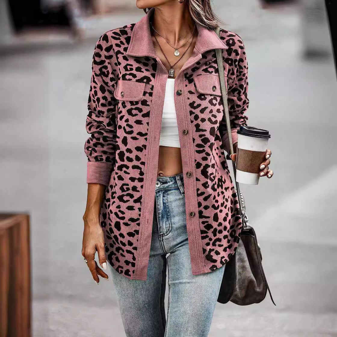 Women's Oversized Leopard Print Shirt Jacket NOVAE