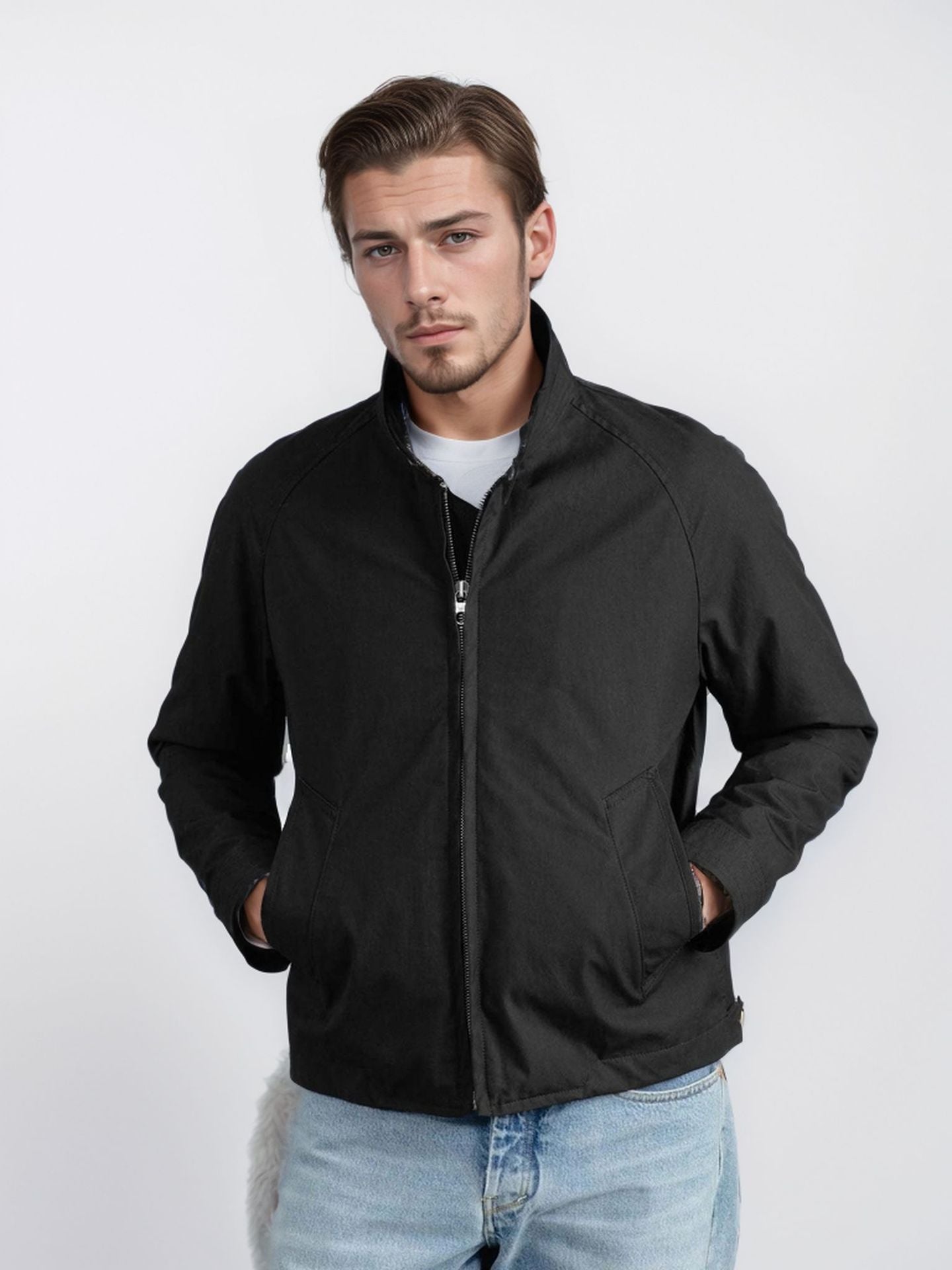 Men's modern bomber jacket with innovative stand-up collar NOVAE