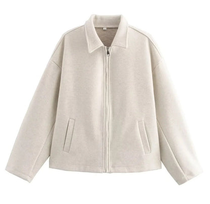 Women's fashionable cropped jacket with wide collar and soft materials NOVAE