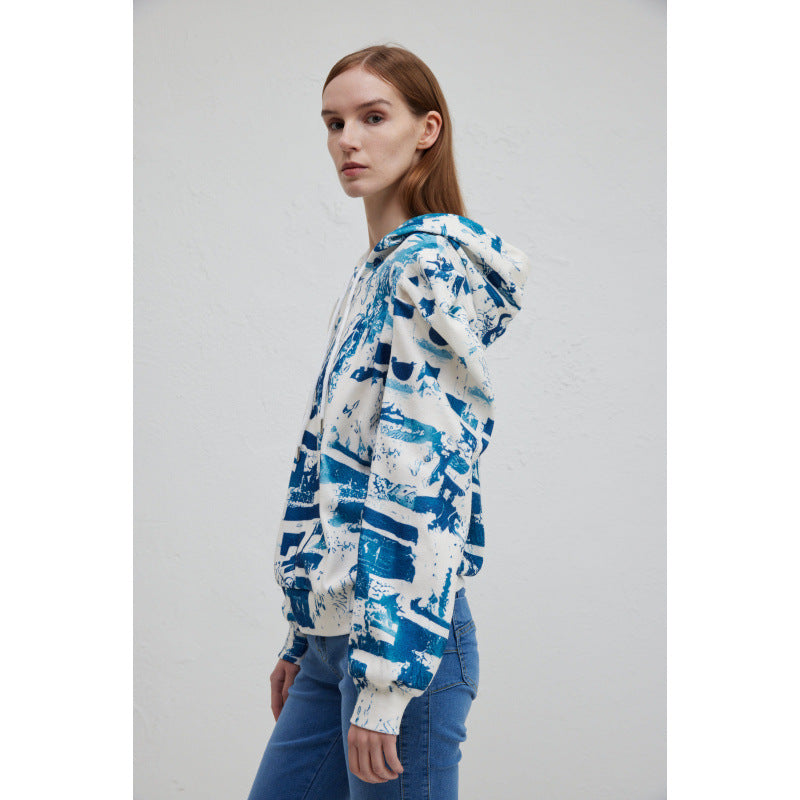 Women's hooded sweatshirt with fashionable ruffle design and creative print NOVAE
