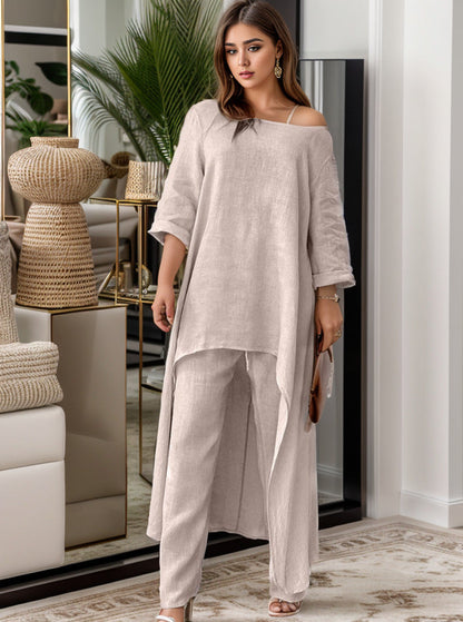 Women's elegant linen blouse with an asymmetrical cut and casual design NOVAE