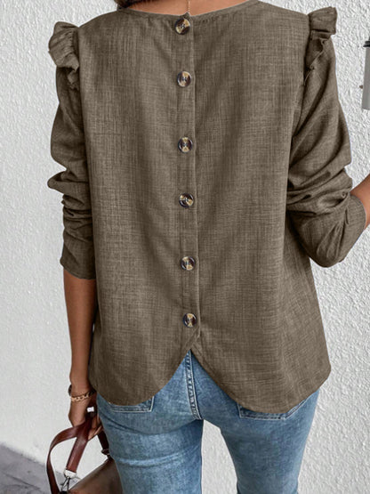 Women's blouse with ruffled sleeves and decorative buttons NOVAE