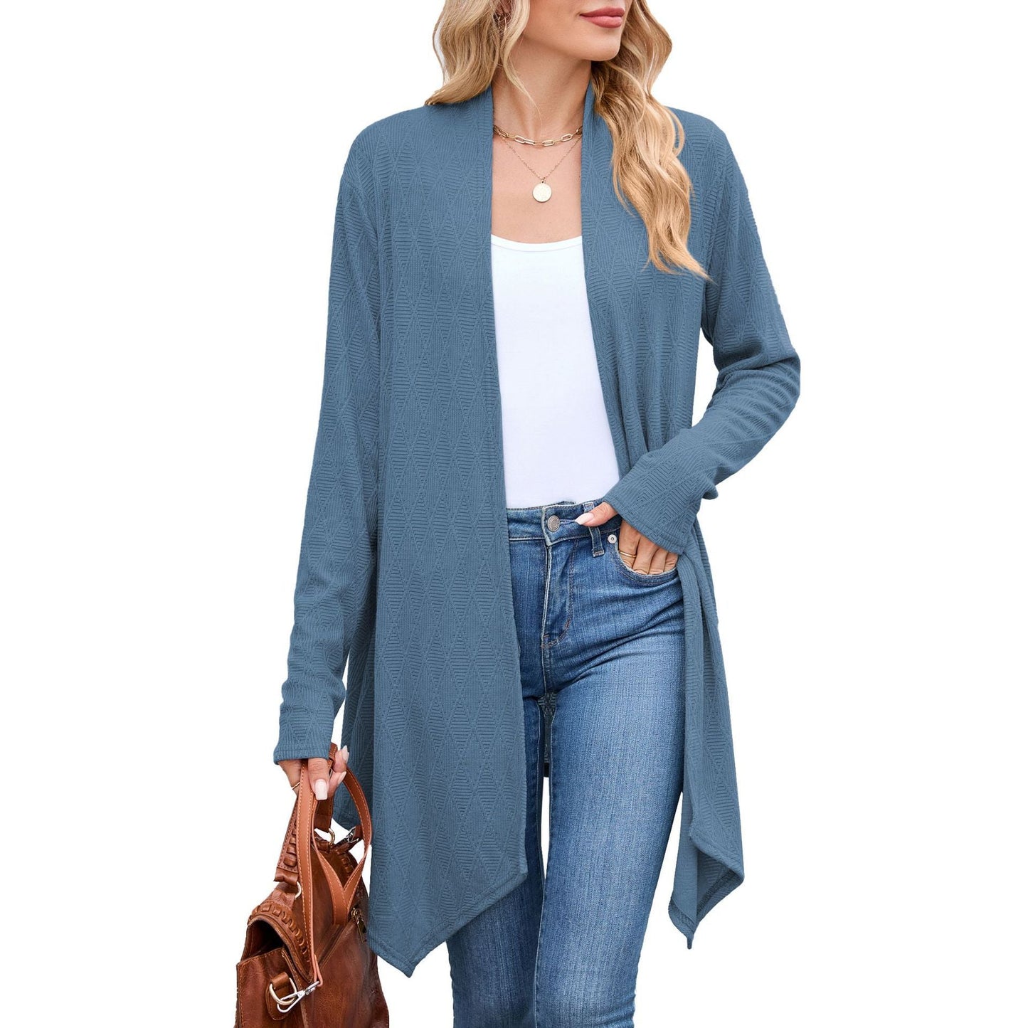 Women's cardigan with asymmetrical cut and textured pattern NOVAE