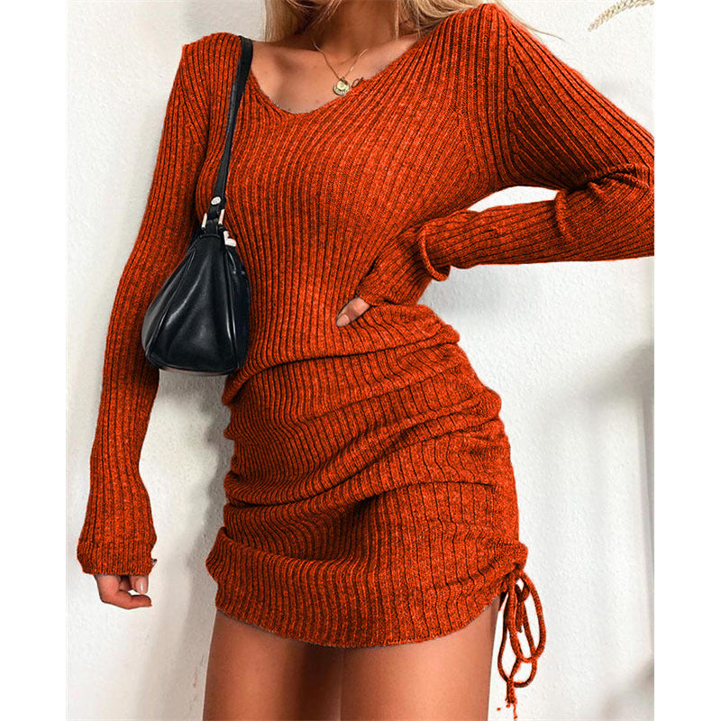 Women's knitted dress with a figure-hugging cut and ruching NOVAE