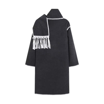 Women's Oversized Coat Jacket with Fringe and Decorative Collar NOVAE