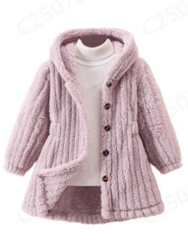 Women's Cozy Teddy Jacket with Hood and Button Closure NOVAE