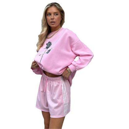 Women's casual sweatshirt and shorts set with floral print NOVAE