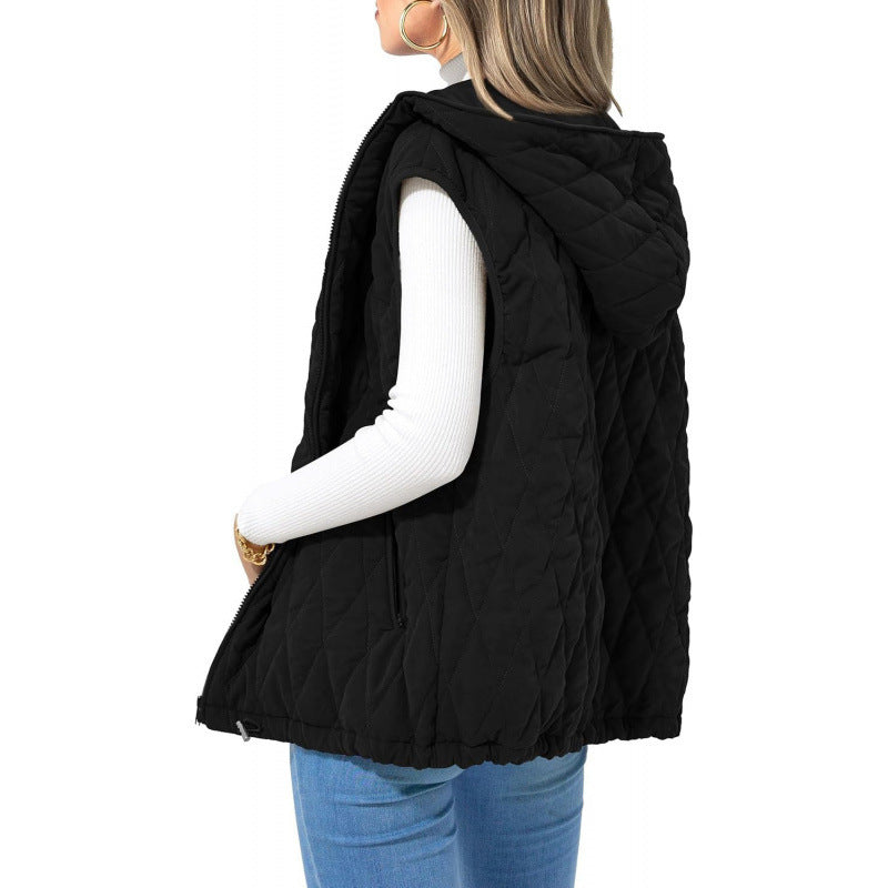 Women's quilted vest with hood and side zip pockets NOVAE