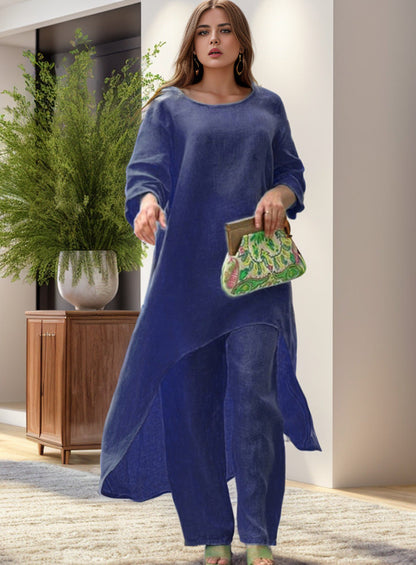 Women's elegant linen blouse with an asymmetrical cut and casual design NOVAE