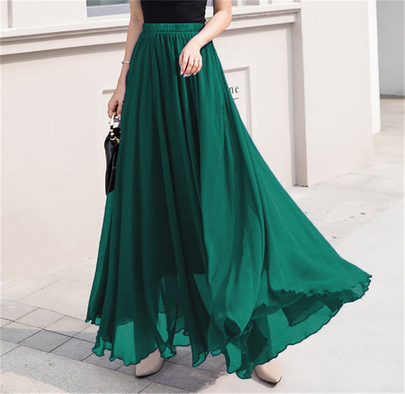 Women's long, flowing skirt with elastic waistband and swing hem NOVAE