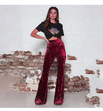 Women's flared trousers in luxurious velvet with a high waist NOVAE