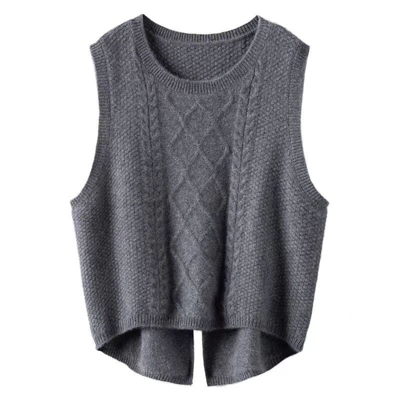 Women's sleeveless knitted vest with cable pattern and modern details NOVAE