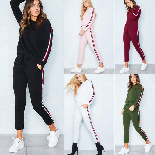 Women's fashionable sports set with contrasting side stripes and elastic waistband NOVAE
