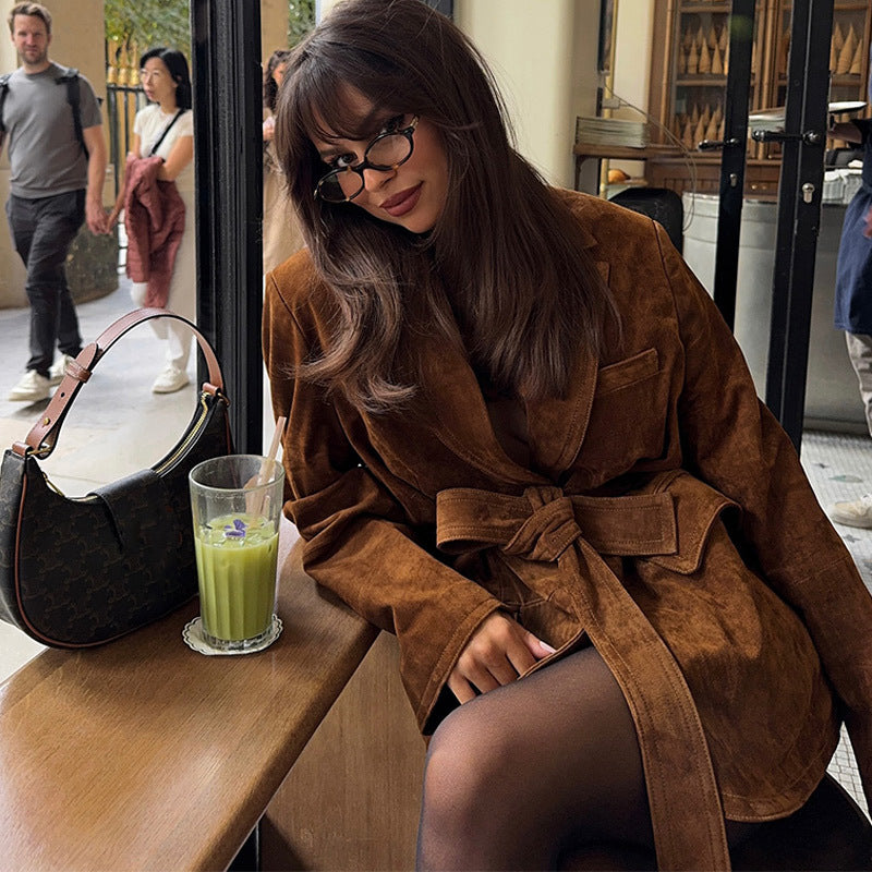 Women's velvet blazer jacket with belt and elegant fit NOVAE