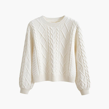 Women's chunky knit sweater with creative cable pattern and wide sleeves NOVAE