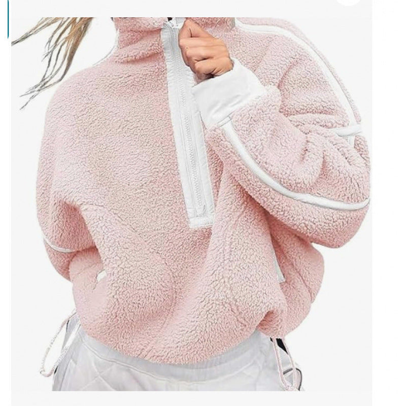 Women's fleece pullover with half zipper and contrasting sleeves NOVAE