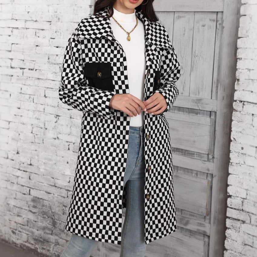 Women's Checked Overshirt Jacket with Pockets and Button Details NOVAE