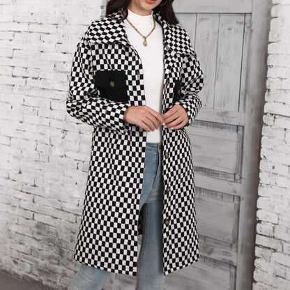 Women's Checked Overshirt Jacket with Pockets and Button Details NOVAE