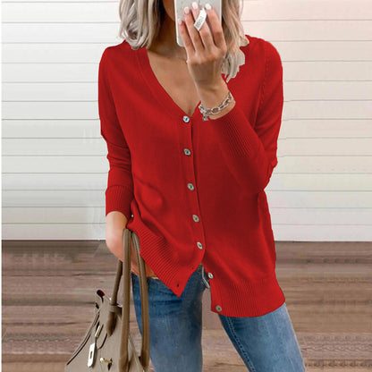 Women's cardigan with deep V-neck and button details NOVAE