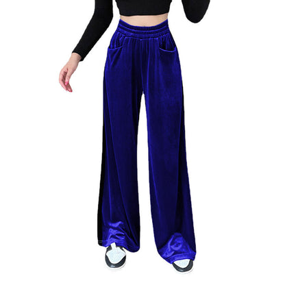 Women's wide-cut velour trousers with elasticated waistband and practical pockets NOVAE