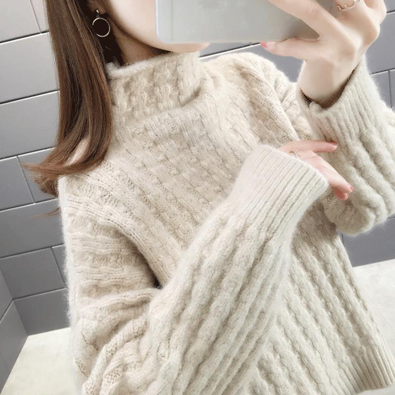 Women's knit sweater in a modern ribbed design with a high collar and casual sleeves NOVAE