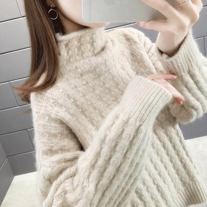 Women's knit sweater in a modern ribbed design with a high collar and casual sleeves NOVAE