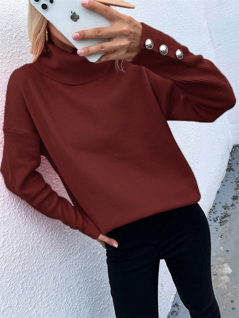 Women's roll-neck sweater with structured design and button details NOVAE