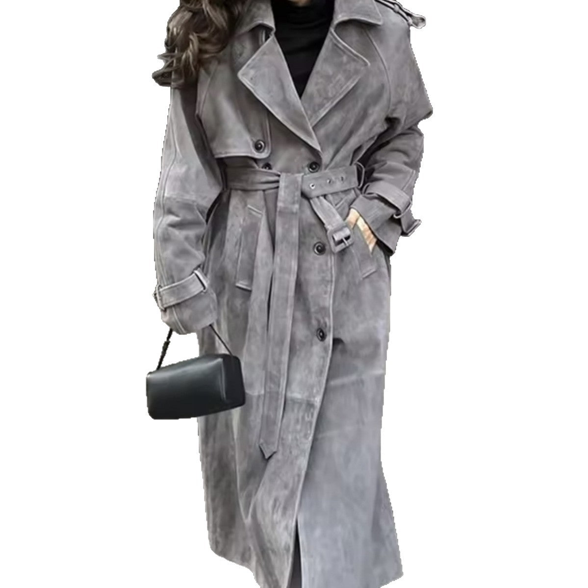 Women's stylish midi trench coat jacket with tie belt and practical pockets NOVAE