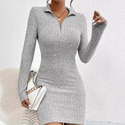 Women's high-quality knit dress with zipper and long sleeves NOVAE