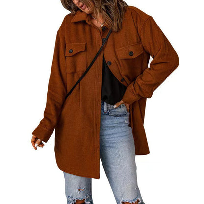 Women's versatile oversized shirt jacket with patch pockets and button closure NOVAE