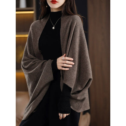 Women's Large Knit Poncho with Modern Diamond Pattern NOVAE