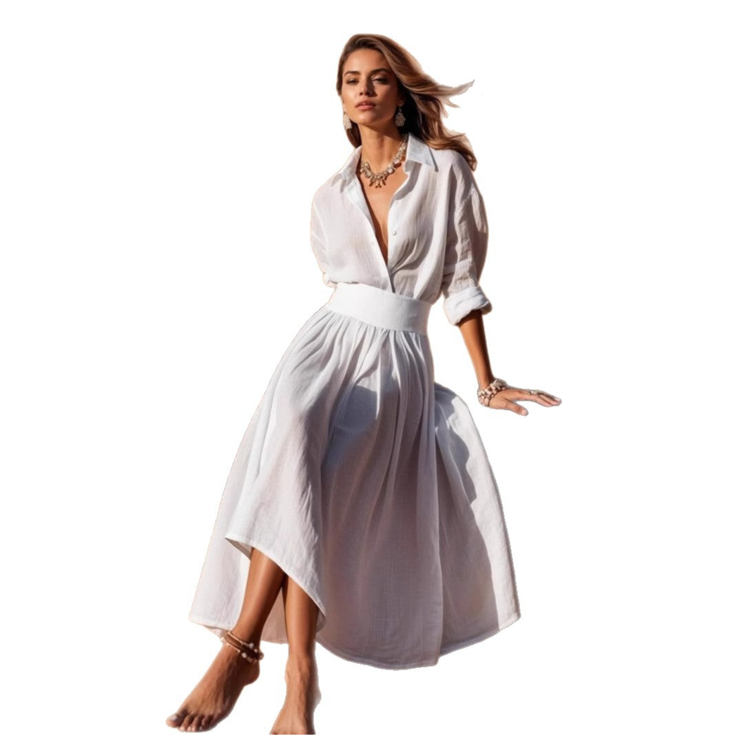 Women's shirt dress with asymmetrical hem and tailored cut NOVAE