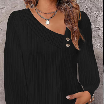Women's stylish and elegant top with asymmetrical neckline and button placket NOVAE