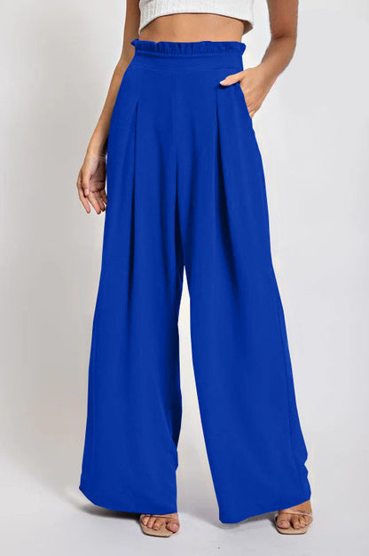 Women's wide-leg high-waisted trousers with pleats and elasticated waistband NOVAE